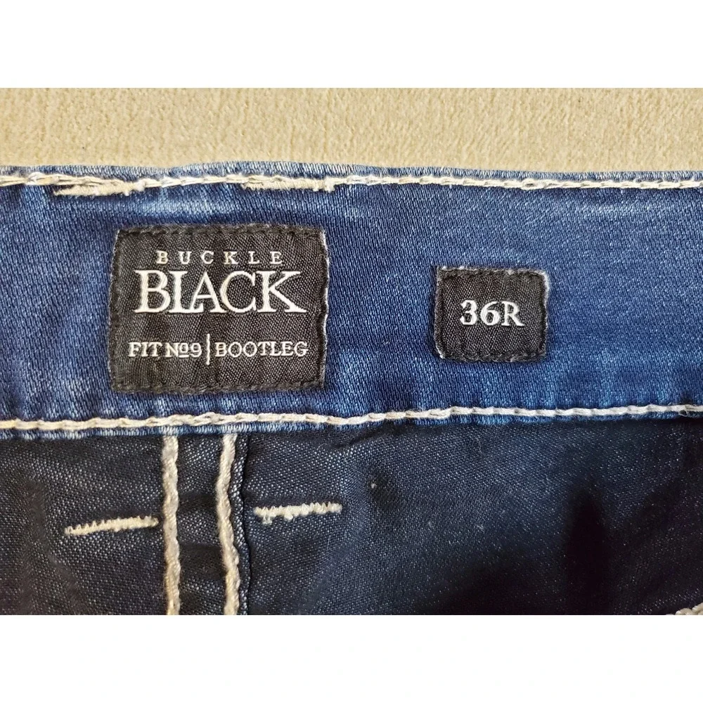 Buckle Black Fit No 29 Bootleg Jeans Mens 36R Medium Wash Thick Stitch BBLA9011 - Picture 3 of 12